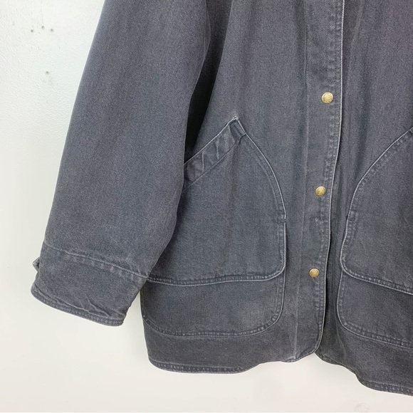 VINTAGE WOOLRICH Black Denim Jacket Serape Aztec Wool Lining Faded Distressed L - Picture 5 of 13